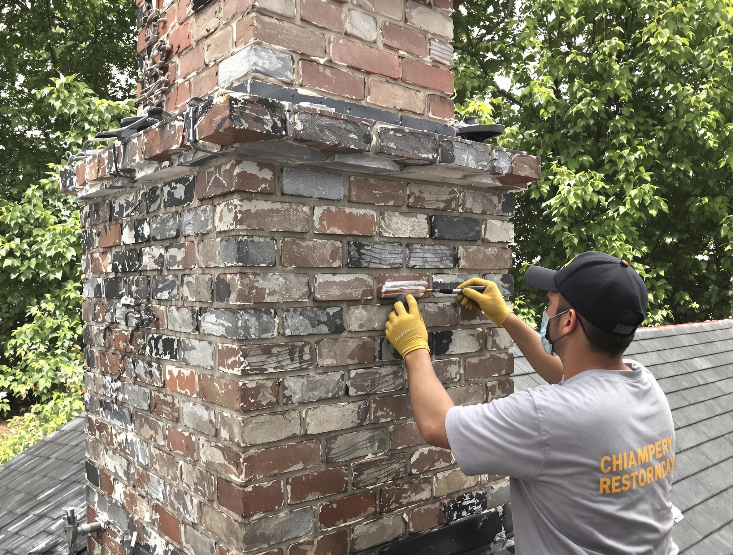 In-progress chimney restoration by Fairfield Plantation Chimney Sweep in Fairfield Plantation, GA
